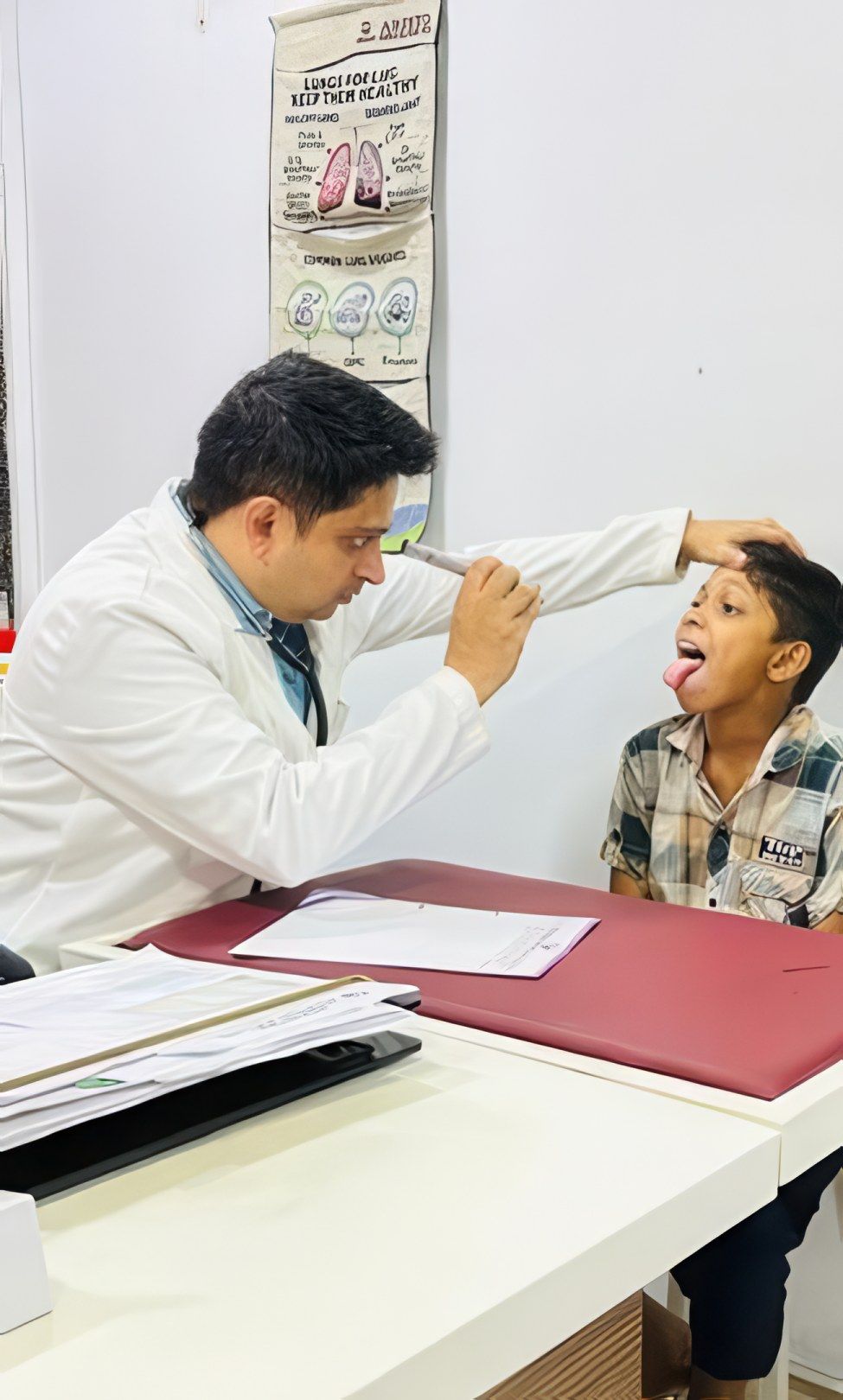 Dr. Sunildatt checks a boy’s throat